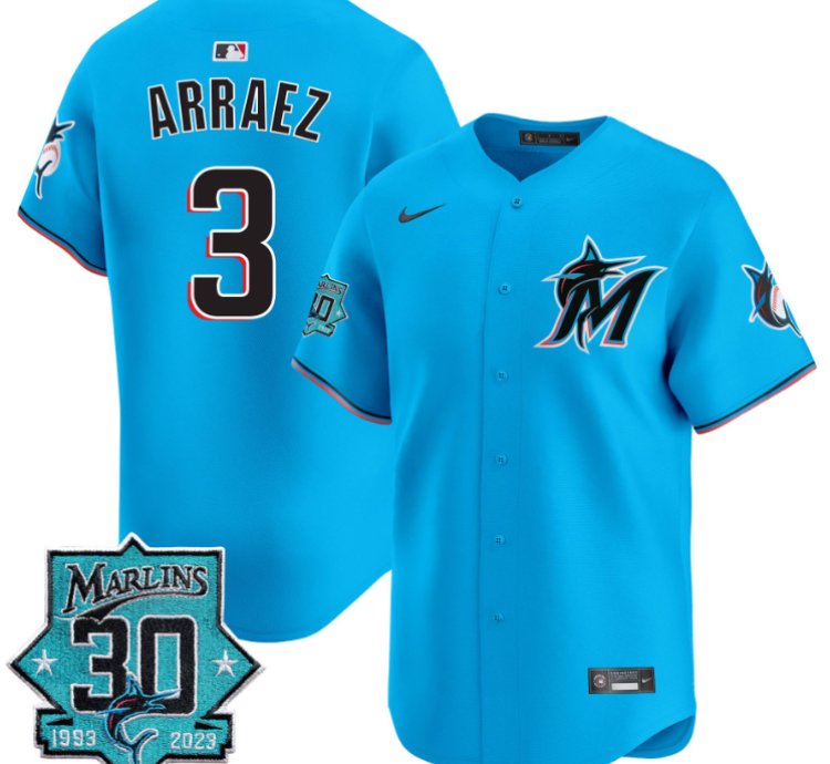 Luis Arraez Jersey 3 Miami Marlins 30 Seasons Anniversary Patch Limited Stitched Blue