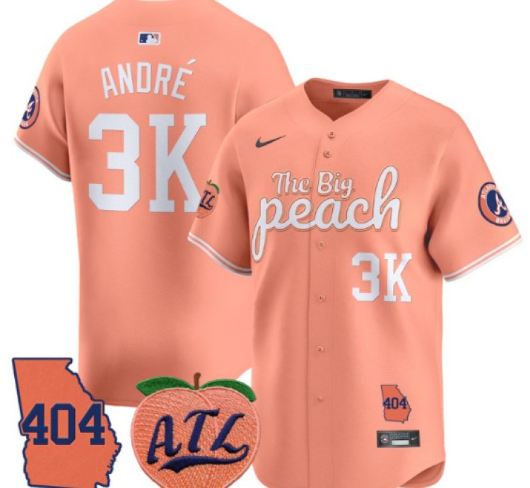 André Jersey 3k Atlanta Braves 404 The Big Peach Premier Limited Stitched Peach