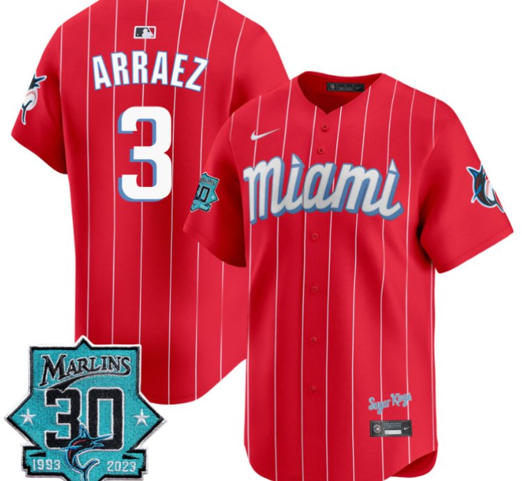 Luis Arraez Jersey 3 Miami Marlins 30 Seasons Anniversary Patch Limited Stitched City Connect