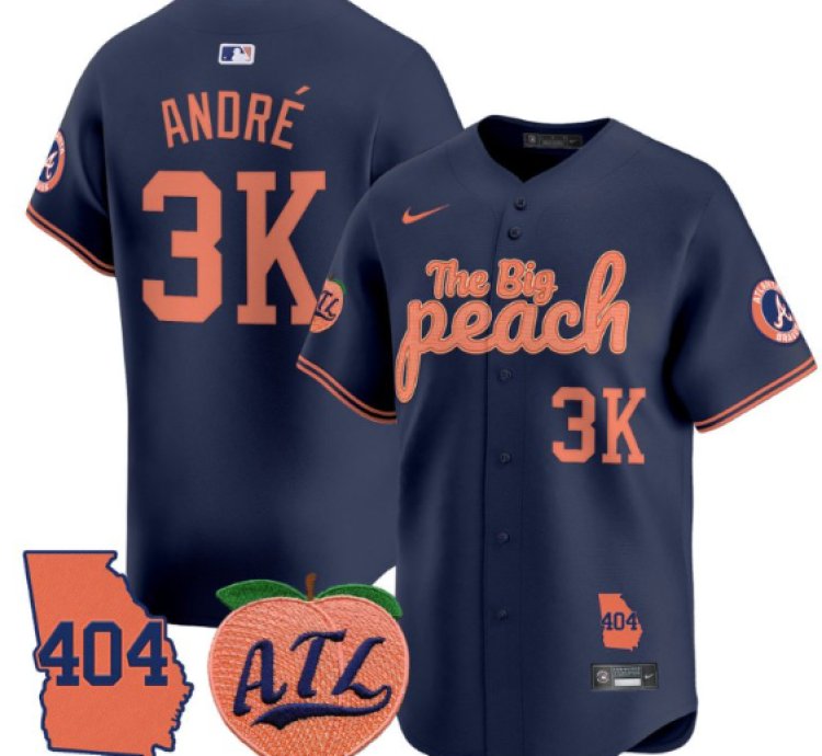 André Jersey 3k Atlanta Braves 404 The Big Peach Premier Limited Stitched Navy