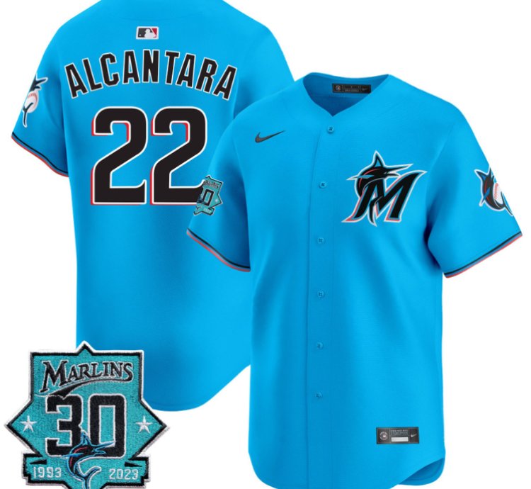 Sandy Alcantara Jersey 22 Miami Marlins 30 Seasons Anniversary Patch Limited Stitched Blue