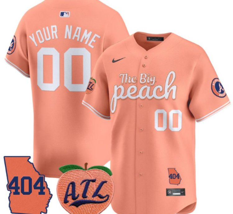 Custom Atlanta Braves Jersey 404 The Big Peach Vapor Premier Limited Stitched Peach