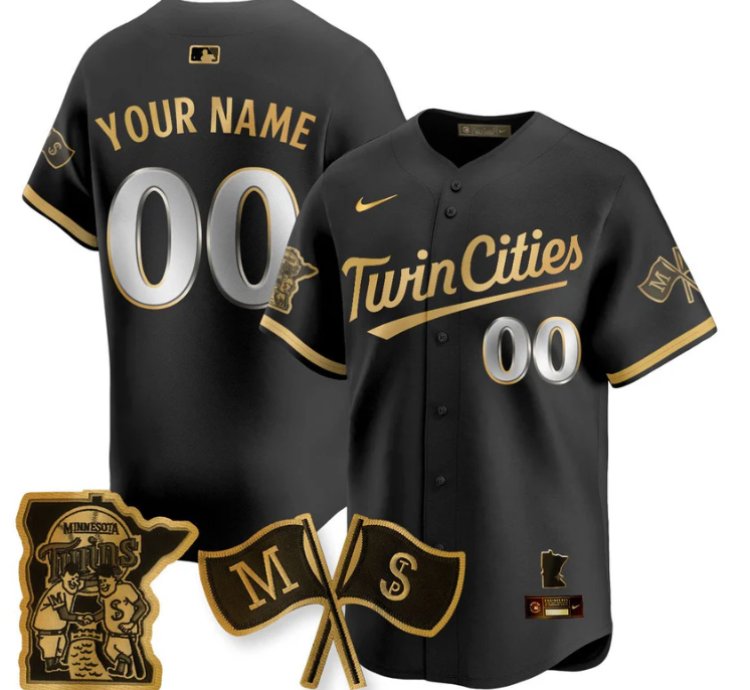 Custom Minnesota Twins Jersey Name And Number Alternate Limited Stitched Black Gold