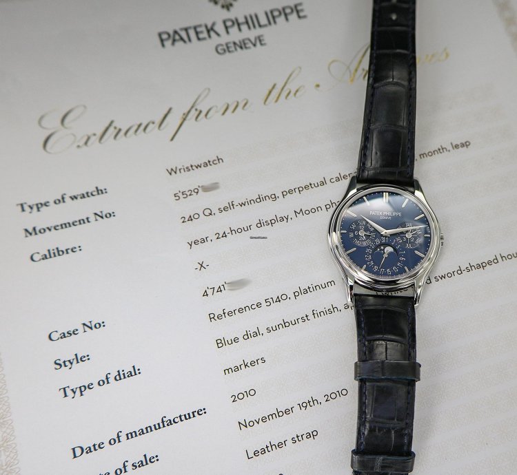 Patek Philippe Perpetual Calendar Platinum Ref 5140p Blue Dial With Exctract Pp