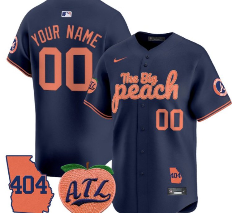 Custom Atlanta Braves Jersey 404 The Big Peach Vapor Premier Limited Stitched Navy