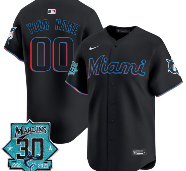 Custom Miami Marlins Jersey 30 Seasons Anniversary Patch Vapor Premier Limited Stitched Black