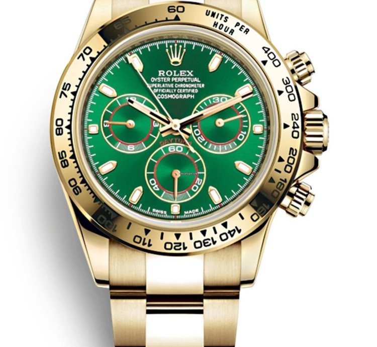 Rolex Daytona Unworn 116508 Cosmograph Daytona 18k Yellow Gold Oyster Bracelet 40mm Green Dial