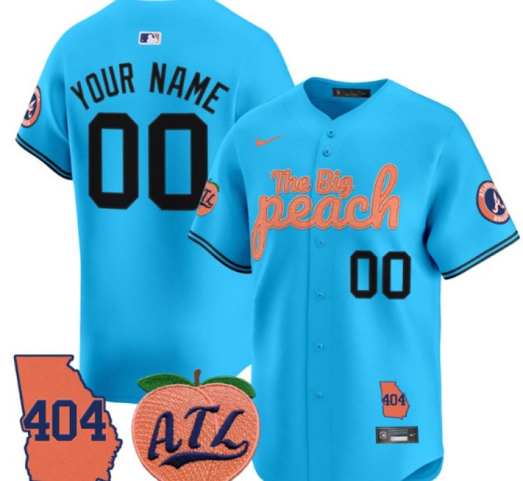 Custom Atlanta Braves Jersey 404 The Big Peach Vapor Premier Limited Stitched Light Blue