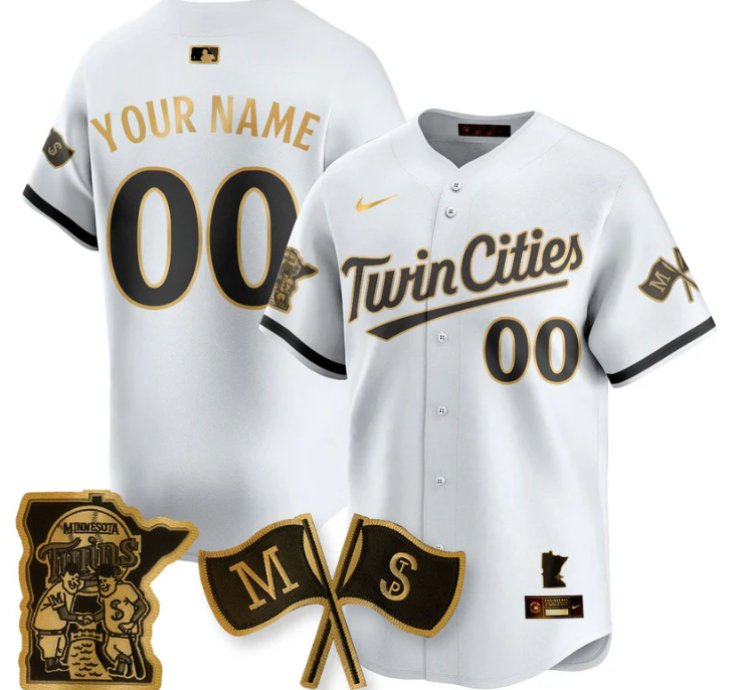 Custom Minnesota Twins Jersey Name And Number Alternate Limited Stitched White Gold