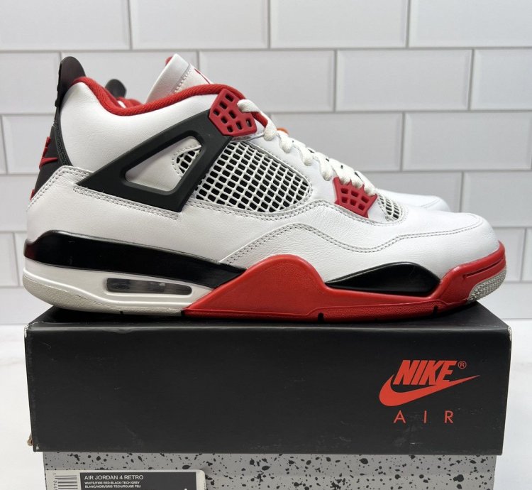 New Nike Retro Air Jordan Red White Fire 4s 4 Mens Men