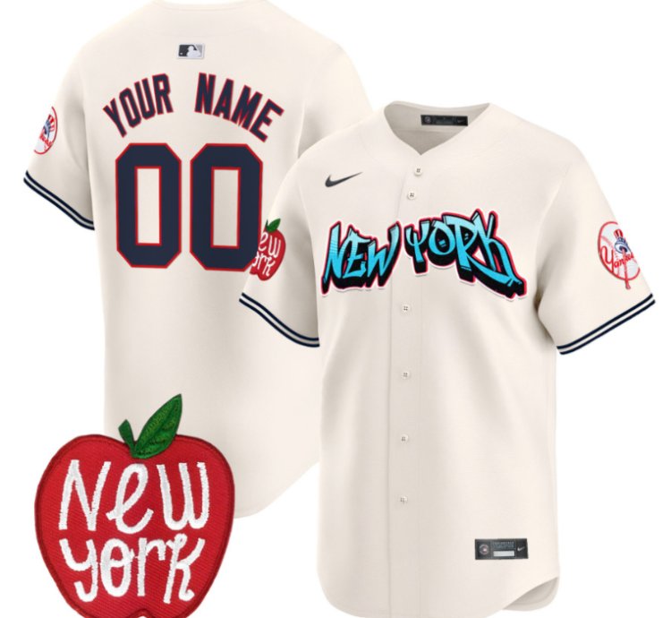 Custom New York Yankees Jersey Apple Patch Vapor Premier Limited All Stitched Cream