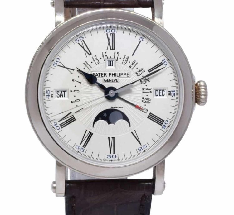 Patek Philippe Perpetual Calendar Retrograde 18k White Gold 38mm Watch 5159g