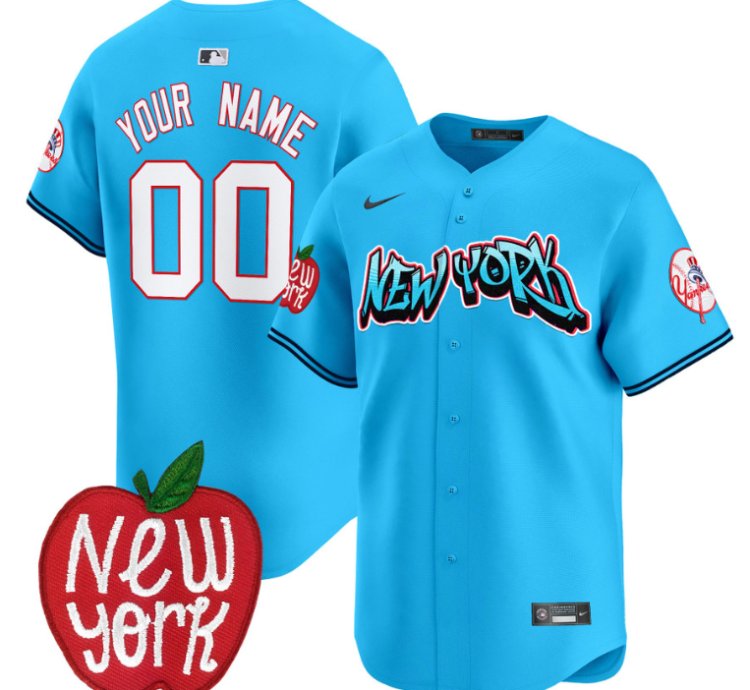 Custom New York Yankees Jersey Apple Patch Vapor Premier Limited All Stitched Light Blue