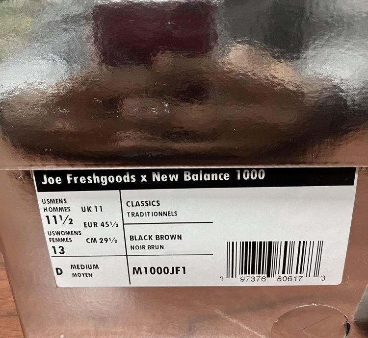New Balance 1000 Joe Freshgoods Black Ice Size 11 5