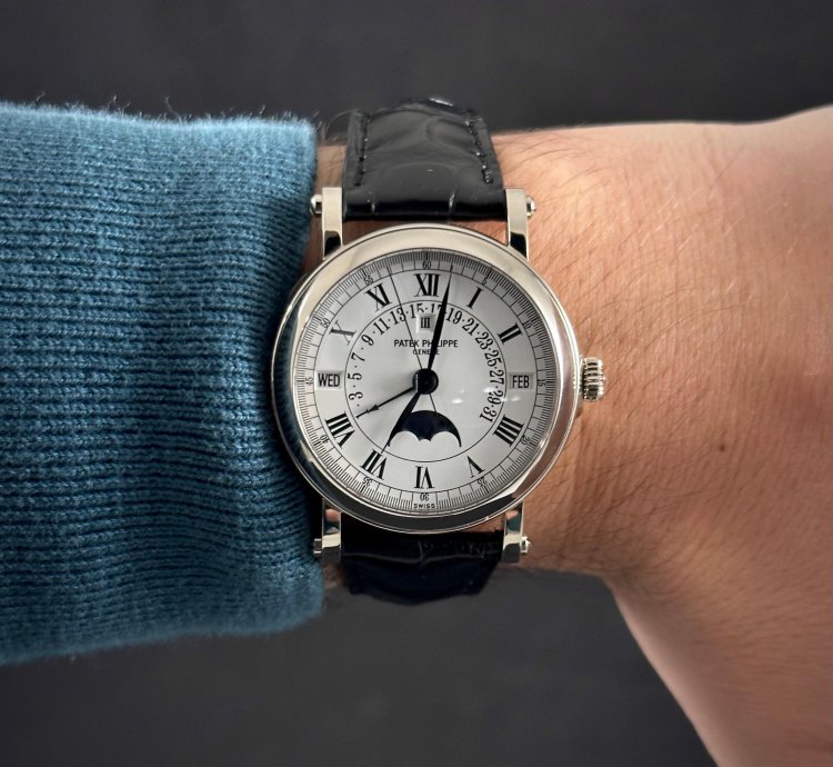 Patek Philippe Perpetual Calendar Retrograde Moonphase 18k White Gold Vintage 1990s Box Papers