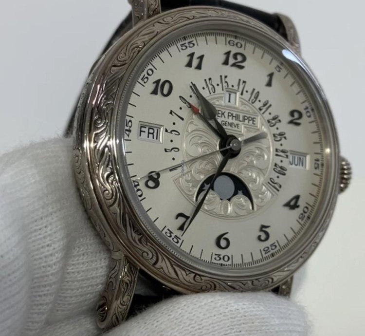 Patek Philippe Perpetual Calendar Retrograde Perpetual Calendar 42mm Wg - White Dial - Leather Strap 5160 500g-001