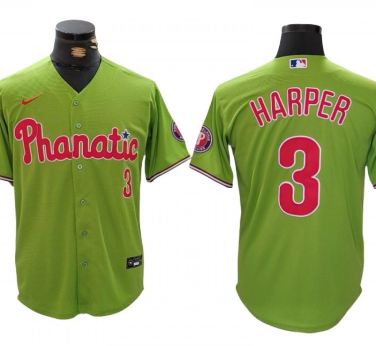 Philadelphia Phillies 3 Bryce Harper Green Fashion Jersey