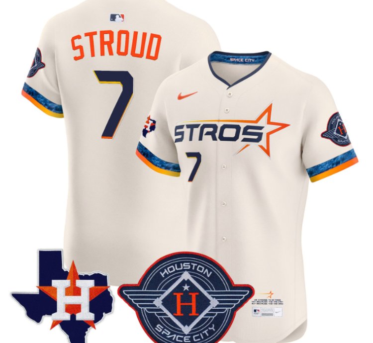 Cj Stroud Jersey 7 Houston Astros 2025 City Connect Texas Patch Premier Elite Stitched Cream