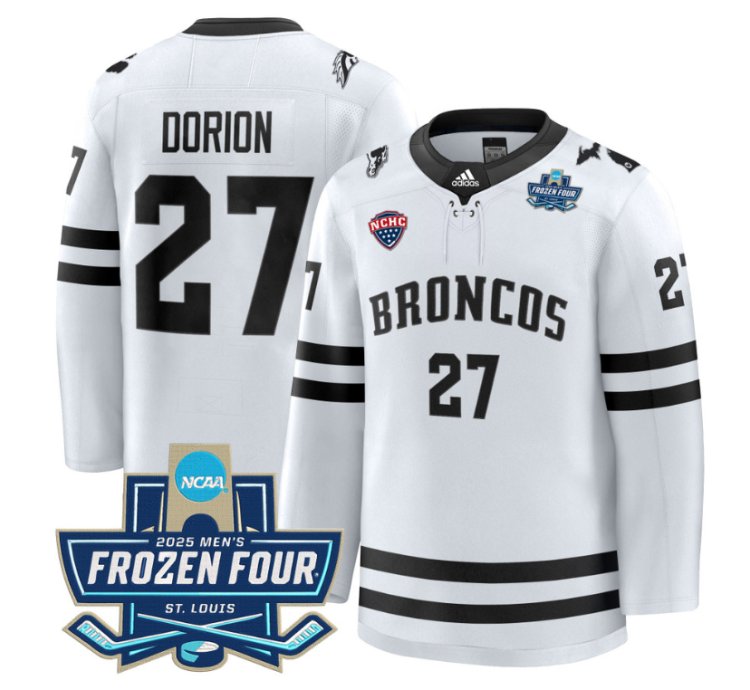 Dan Dorion Jersey 27 Western Michigan Broncos 2025 Frozen Four Patch Stitched White
