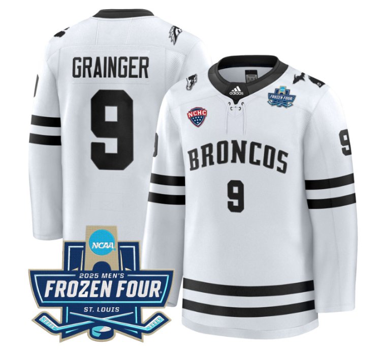 Luke Grainger Jersey 9 Western Michigan Broncos 2025 Frozen Four Patch Stitched White