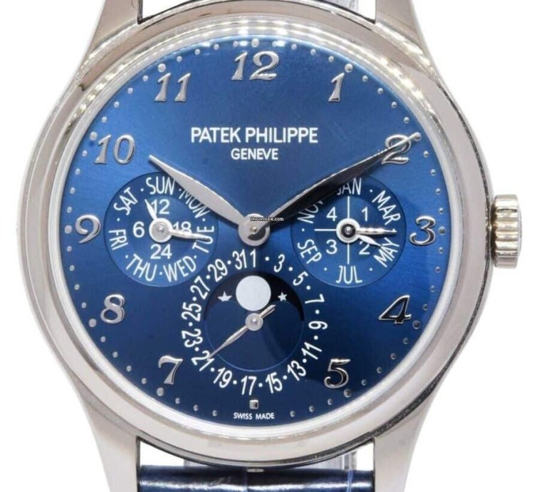 Patek Philippe Perpetual Calendar White Gold Blue Dial Mens 39mm Watch 5327g