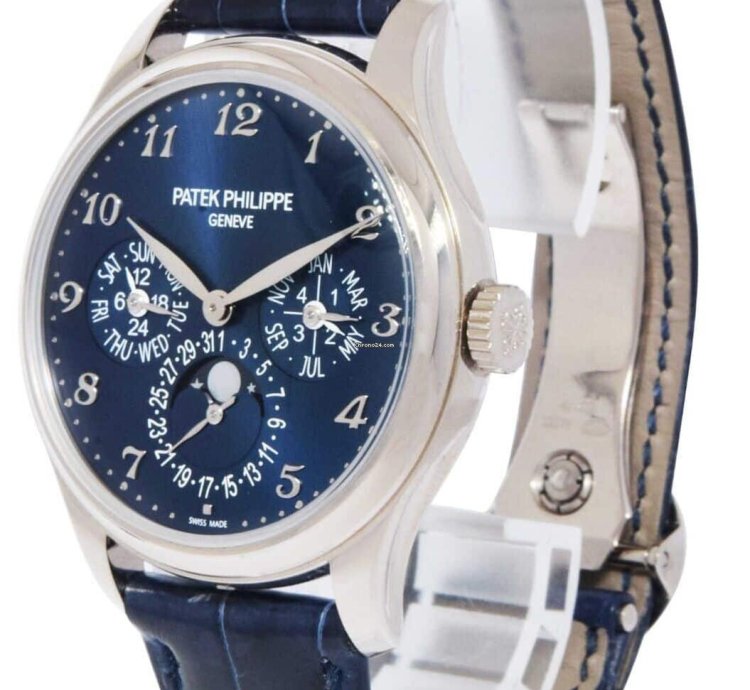 Patek Philippe Perpetual Calendar White Gold Blue Dial Mens 39mm Watch 5327g