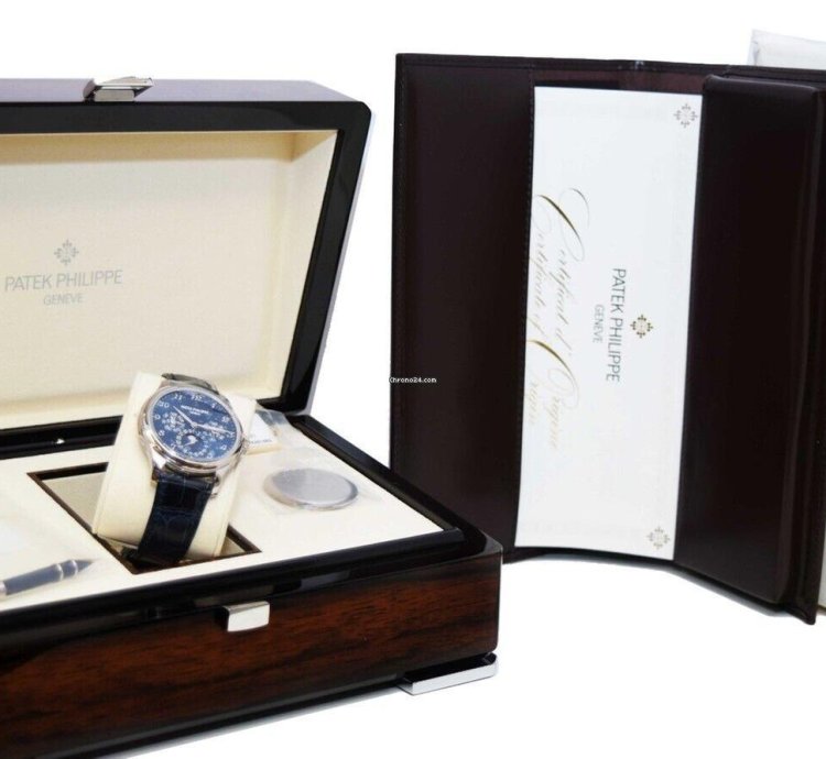 Patek Philippe Perpetual Calendar White Gold Blue Dial Mens 39mm Watch 5327g