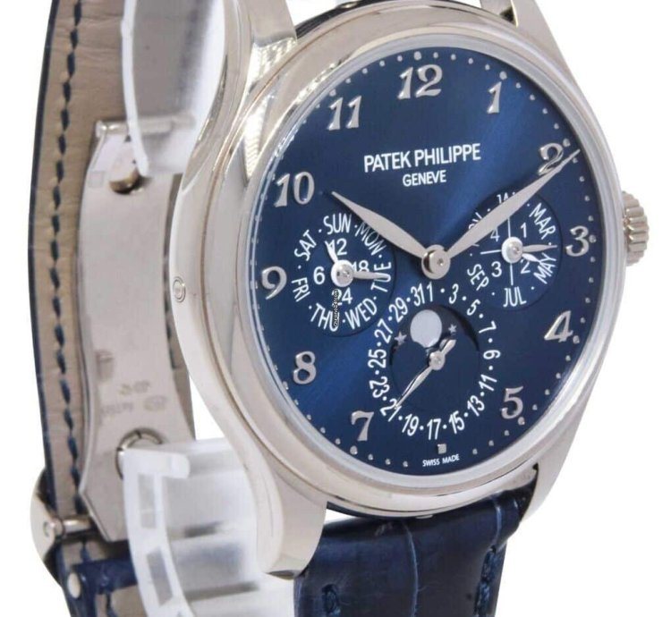 Patek Philippe Perpetual Calendar White Gold Blue Dial Mens 39mm Watch 5327g
