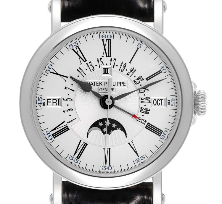Patek Philippe Perpetual Calendar White Gold Silver Dial Mens Watch 5159