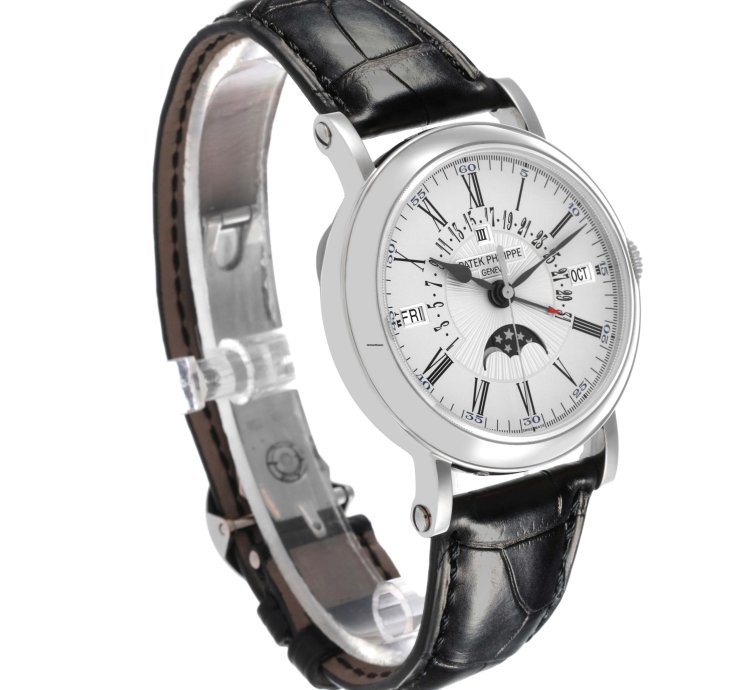 Patek Philippe Perpetual Calendar White Gold Silver Dial Mens Watch 5159