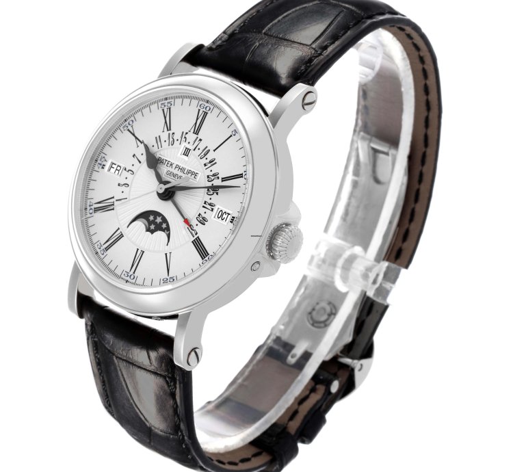 Patek Philippe Perpetual Calendar White Gold Silver Dial Mens Watch 5159