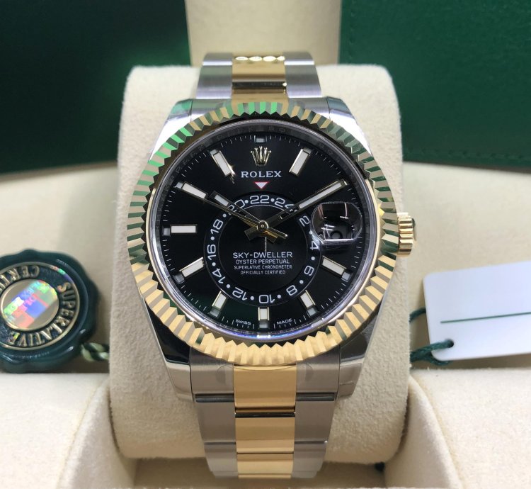Rolex Sky-dweller Stainless Steel Yellow Gold Black Dial 2022