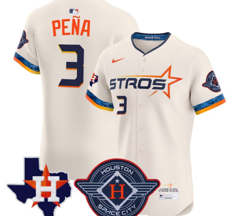 Jeremy Pena Jersey 3 Houston Astros 2025 City Connect Texas Patch Premier Elite Stitched Cream