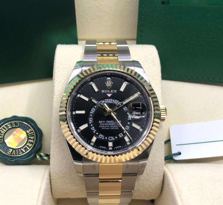 Rolex Sky-dweller Stainless Steel Yellow Gold Black Dial 2022