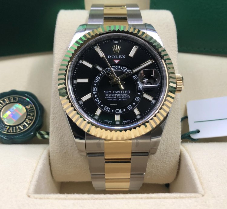 Rolex Sky-dweller Stainless Steel Yellow Gold Black Dial 2022