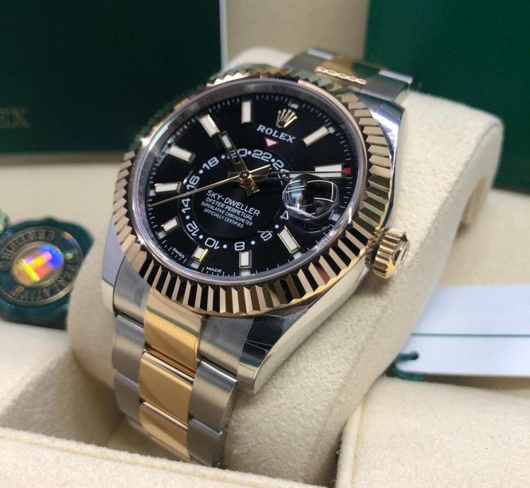 Rolex Sky-dweller Stainless Steel Yellow Gold Black Dial 2022