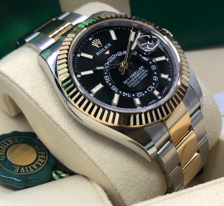 Rolex Sky-dweller Stainless Steel Yellow Gold Black Dial 2022