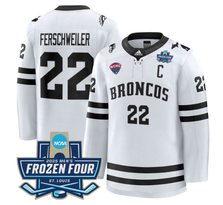 Pat Ferschweiler Jersey 22 Western Michigan Broncos 2025 Frozen Four Patch Stitched White