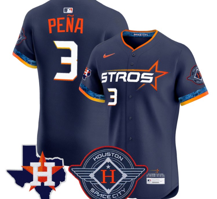 Jeremy Pena Jersey 3 Houston Astros 2025 City Connect Texas Patch Premier Elite Stitched Navy