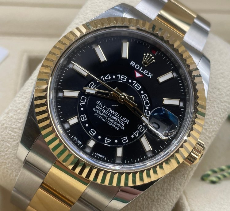 Rolex Sky-dweller Steel Gold Oyster Black Dial New Unworn 2023 Full Set
