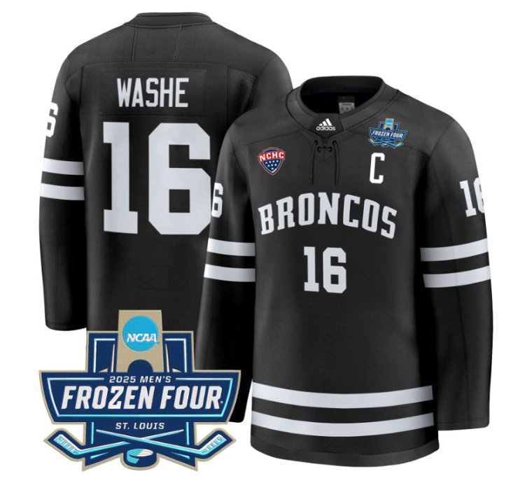 Tim Washe Jersey 16 Western Michigan Broncos 2025 Frozen Four Patch Stitched Black