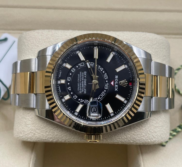 Rolex Sky-dweller Steel Gold Oyster Black Dial New Unworn 2023 Full Set