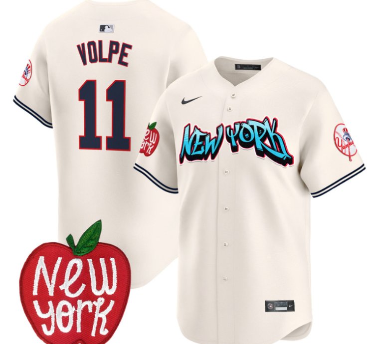 Anthony Volpe Jersey 11 New York Yankees Apple Patch Vapor Premier Limited Stitched Cream