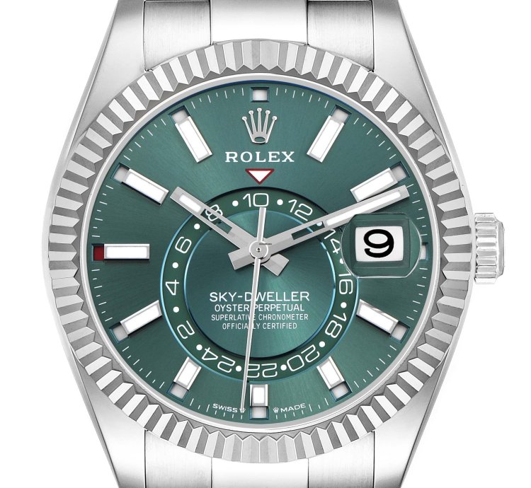 Rolex Sky-dweller Steel White Gold Green Dial Mens Watch 336934 Unworn