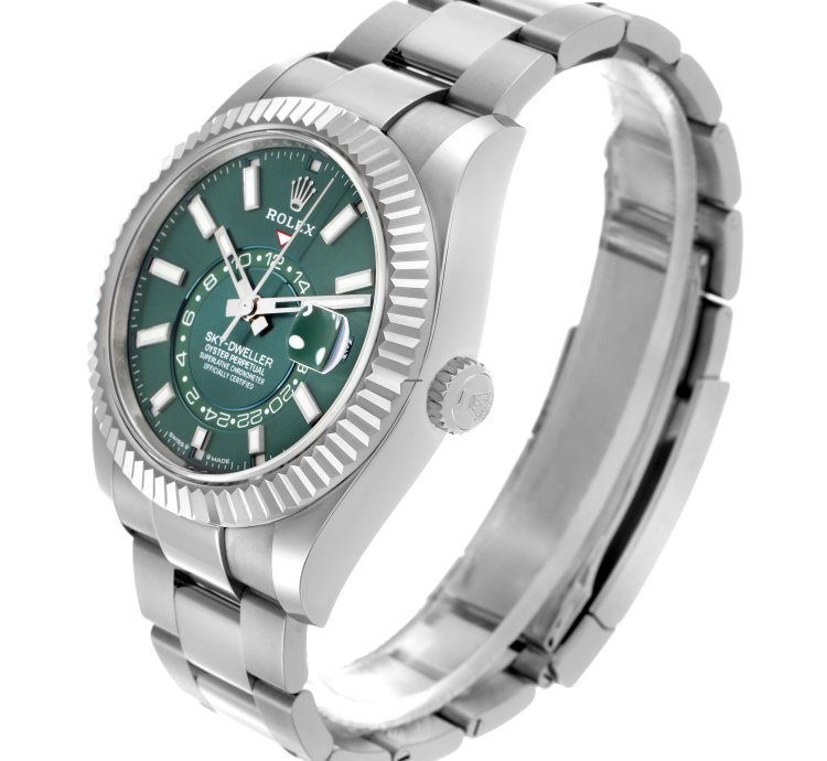 Rolex Sky-dweller Steel White Gold Green Dial Mens Watch 336934 Unworn
