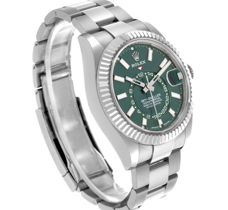Rolex Sky-dweller Steel White Gold Green Dial Mens Watch 336934 Unworn