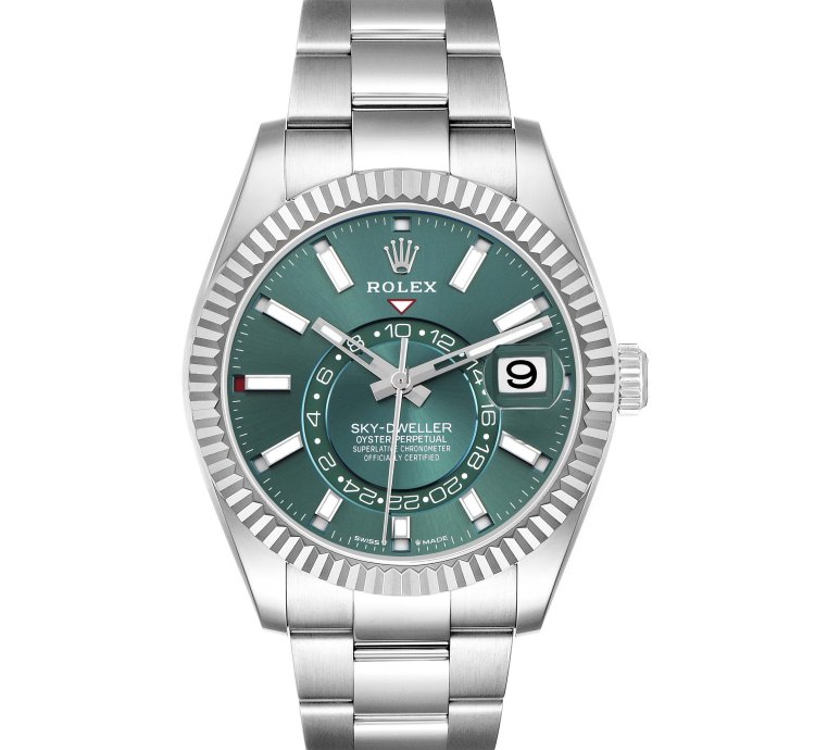 Rolex Sky-dweller Steel White Gold Green Dial Mens Watch 336934 Unworn