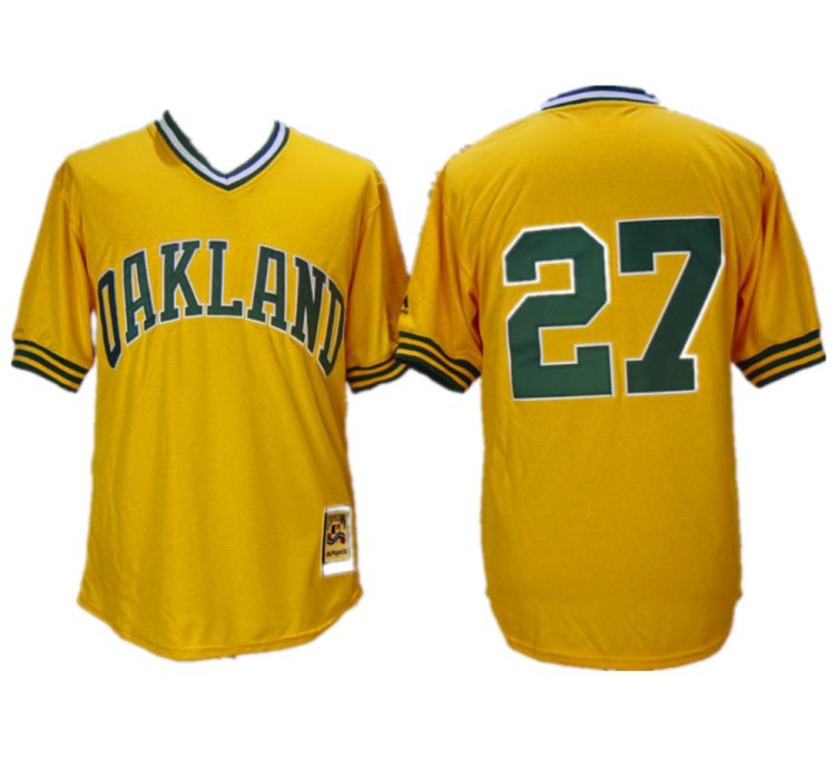 Oakland Athletics Catfish Hunter Yellow Throwback Pullover Jersey