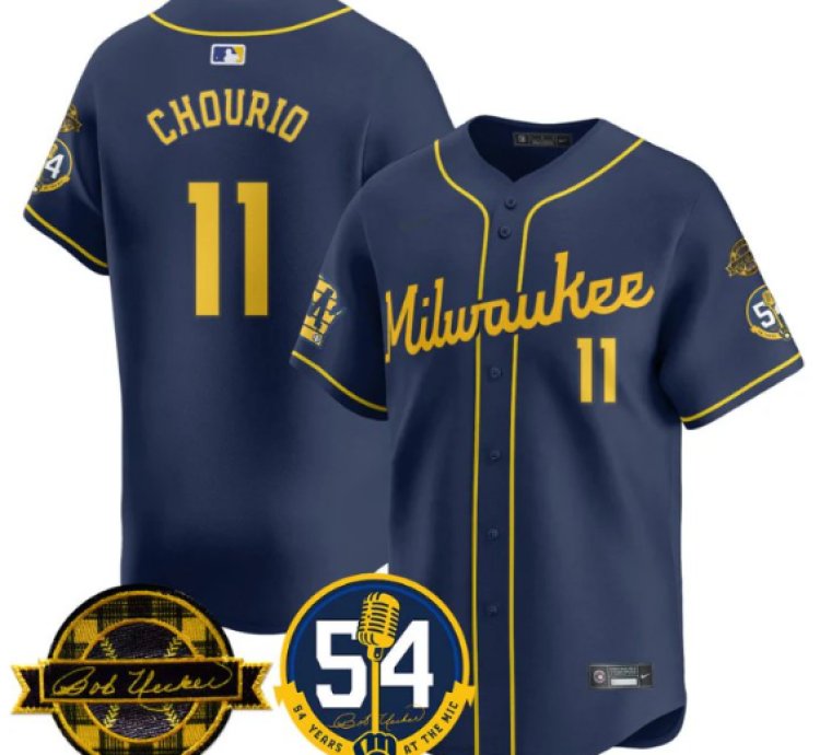 Jackson Chourio Jersey 11 Milwaukee Brewers 2025 Bob Uecker 54 Seasons For Brewers Stitched Navy