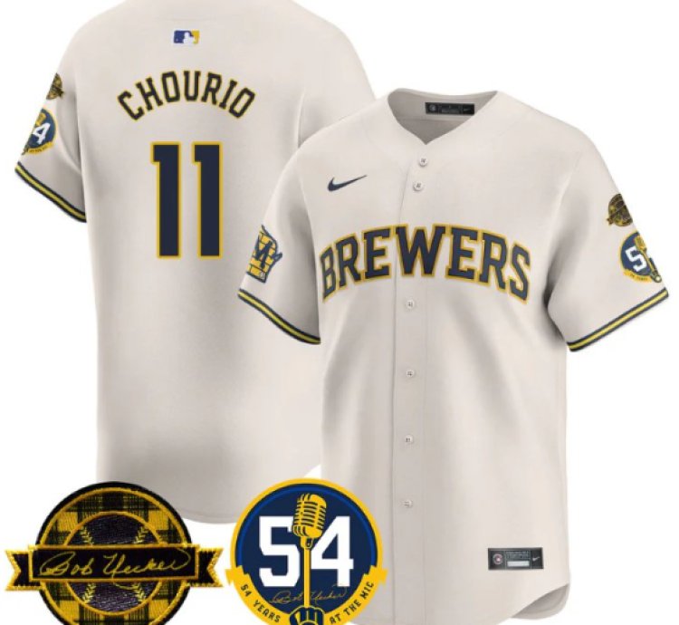 Jackson Chourio Jersey 11 Milwaukee Brewers 2025 Bob Uecker 54 Seasons For Brewers Stitched Cream